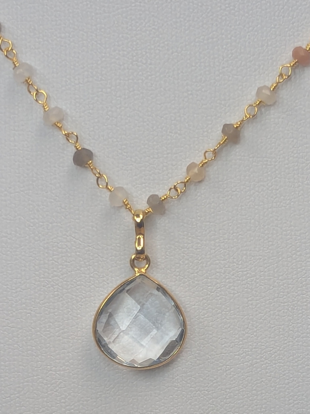 Dainty Moonstone Necklace Crystal Pendant 24K Gold Plated Delicate 18-20 Inches